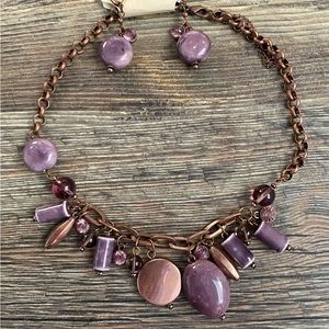 Purple and copper color necklace and earrings